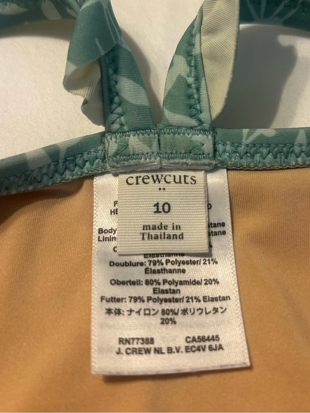 J. Crew Crewcuts One Piece Swimsuit Ruffle Strap Teal Botanical Print Size 10